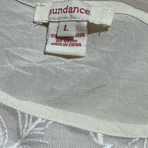 Sundance Silk Floral Appliqué Top Long Sleeve Sheer Silk Shirt White Ivory - Picture 4 of 4